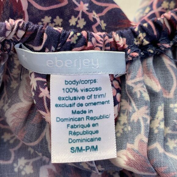 Eberjey Floral Prairie Voile Dress Ruffle Off Shoulder Belted Small Purple - Picture 11 of 11